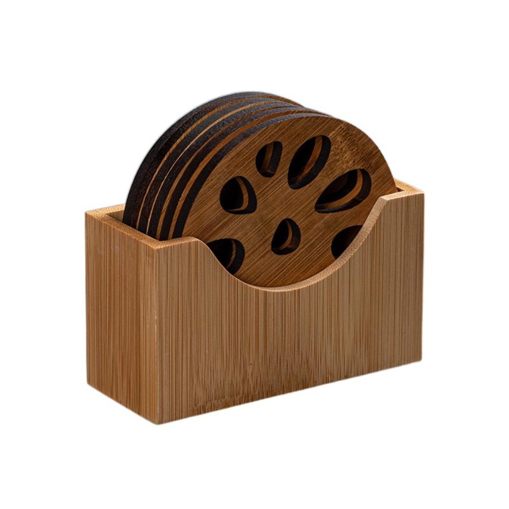 

6Pcs/Set Chinese Style Wooden Round Cup Mat Lotus Flower Tea Cups Coaster Home Decoration Lotus Root