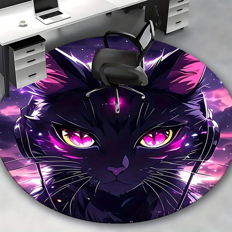 1 Stück Anime Katze Runder Teppich Bürostuhlmatte, Rutschfester Teppich für Heimdekoration, Wohnzimmer, Schlafzimmer, Spielzimmer, Festivalgeschenk