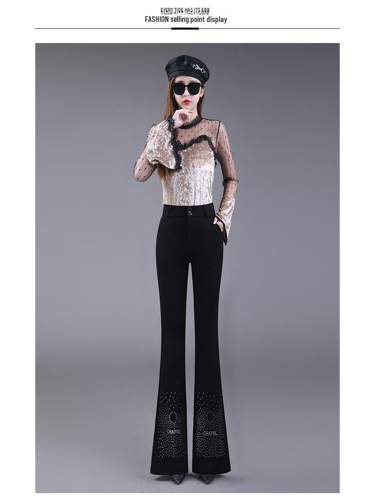 Women's High Waist Slim Fit Black Flared Pants - Spring/Summer 2023 Collection