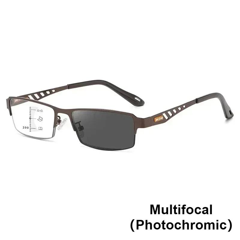 Men Business Photochromic Multifocal Reading Glasses  Male Progressive Anti-Blue Light Business Spectacles Half-Frame +1.0+2.5
