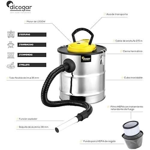 Aspirateur - Dicogar - 1200W - 20 Litres - Avec sac/sans sac - Secteur