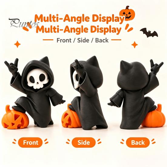 Integrated Molding Skeleton Decor Little Pumpkin Skull Ornament, 3D Printed Halloween Decor, Cute Desktop Miniature for Home Figurine Table Decoration