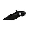 K77-2 Fairy Wind Crystal Flower Buckle Pointed Flat-soled Single Shoes 2025 New One-pedal Low-heeled Single Shoes Women's Shoes