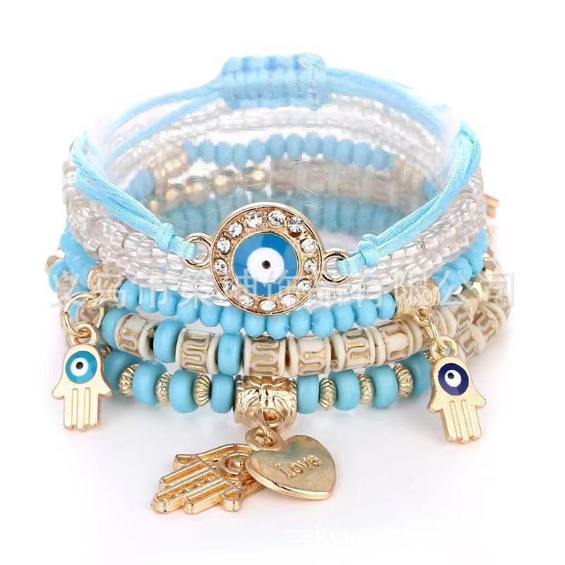 

Handmade Bohemian Vacation Style Beaded Bracelet Fashion Eye Temperament Multi-layer Bracelet 1pcs синій
