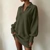 Women's Loose Fit Mid-Length Knit Sweater Dress with Sleeves and Turn-Down Collar