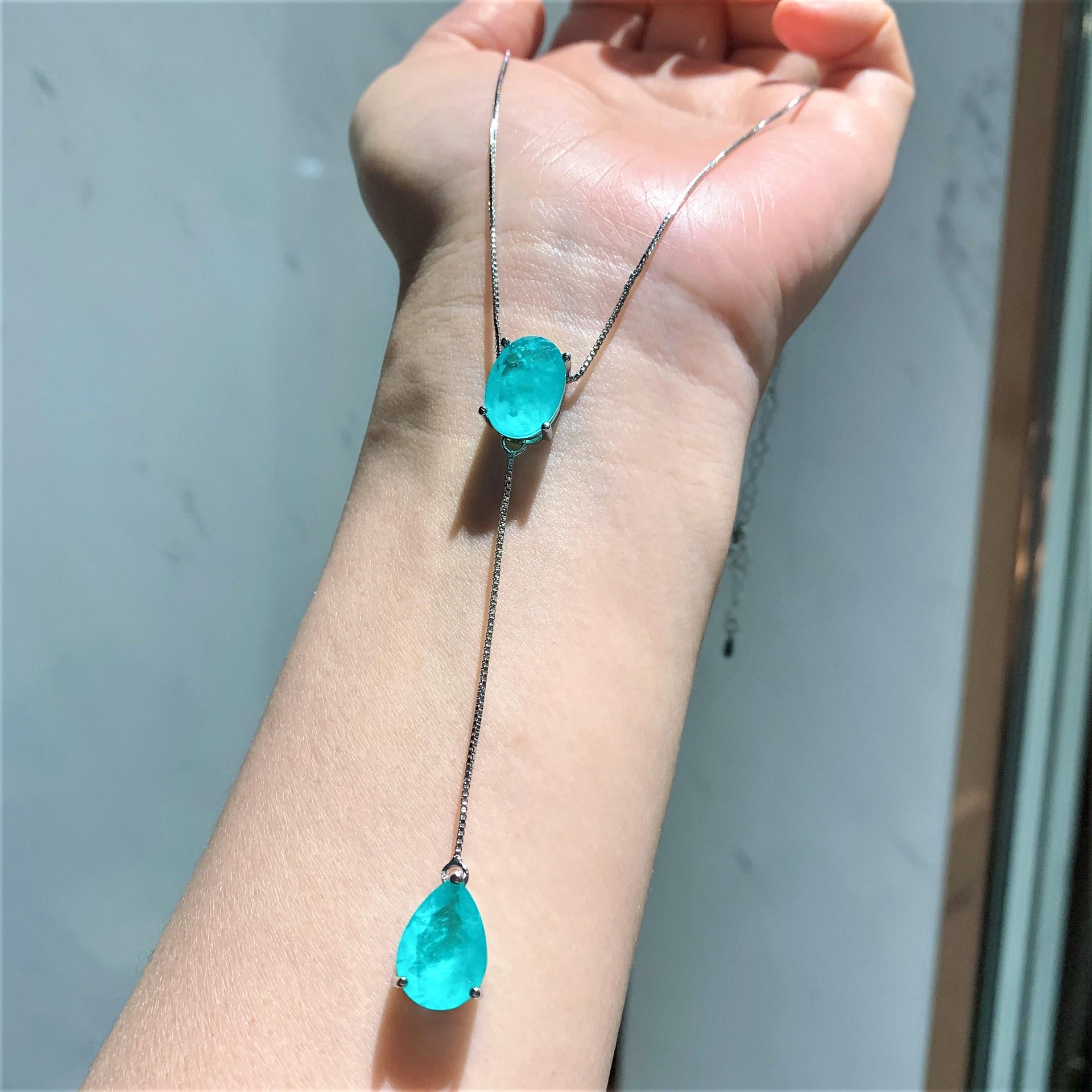 

Zhuangshengsheng European-Style Simulated Paraiba Gem Earrings & Pendant Necklace Set