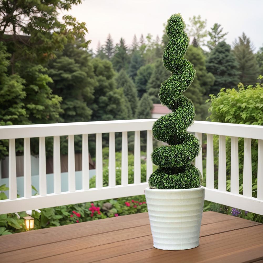 39 Inch Tower Topiary Spiral Artificial Plant Artificial Boxwood Decorative Plant Green Plastic Tree Green Fake Plant for Indoor