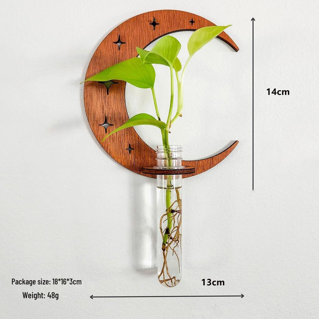 Cross-Border Round Solid Wood Plant Storage Rack – Simple Wall-Mounted Test Tube Wooden Decor for Bedroom.