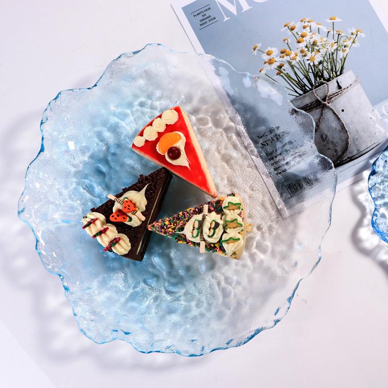 Transparent Pink Ice Cream Glass Plate Home Creative Dim Sum Fruit Plate Salad Dinner Plate Home Dessert Plate Decorative Plate