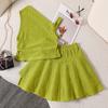 Girls' Spring/Summer New Fashion European And American Style Solid Color Off-Shoulder Tank Top With Double-Layer Skirt Set