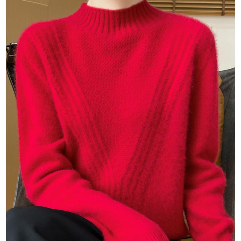 New Autumn and Winter Jacquard Thickened Half-high Neck Sweater for Women Fashion Versatile Warm and Comfortable Cashmere Knitted Base Shirt