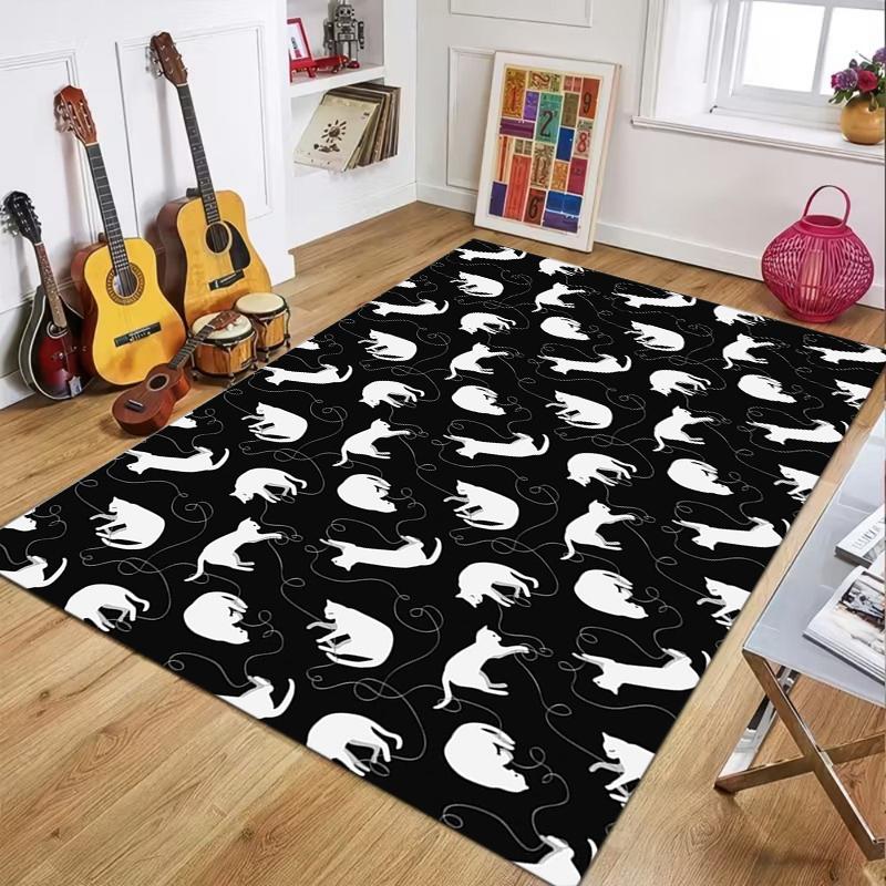 Gray Black Cartoon Cat Carpet Mat Rug Yellow Eye Kitten Pattern Cute Playful Fun Home DecorationLiving Room Bedroom Indoor Rug