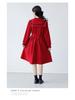 Girls' Red Ruffle Stand Collar Long Sleeve Waist-Hugging Dress for Autumn