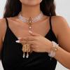 Salircon 3 Stück/Set Mehrschichtige Kristallperlen Kette Choker Halskette Armband Ohrringe Set für Damen Elegantes Party Hochzeits Schmuckset