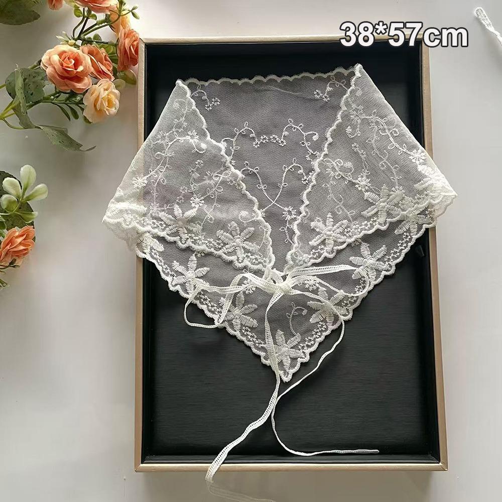 

Elegant White Woven Floral Lace Hair Scarf Wraps Breathable Retro Lace Hair Accessories Sweet Print Hair Bandana Travel