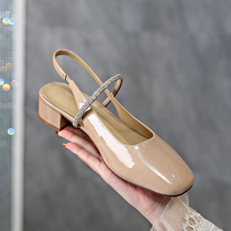 

Босоножки с открытой пяткой Baotou женские 2025 новые сказочные французские на толстом каблуке красивые туфли на высоком каблуке со стразами 40 телесный