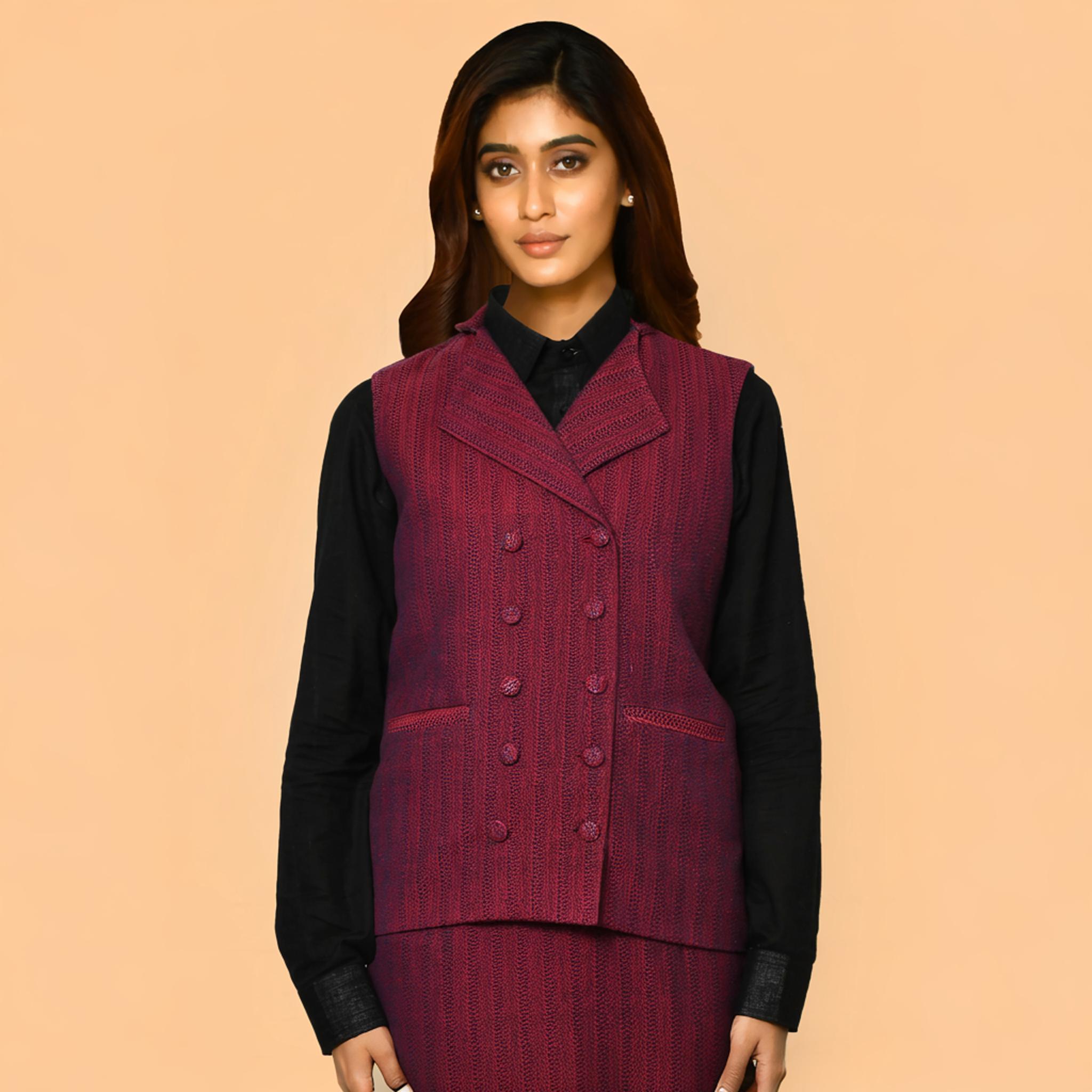 Trisha handloom pure cotton jacket for women S малиновый