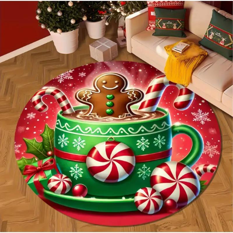 Christmas Circular Floor Mat Study Chair Carpet Holiday Scene Carpets New Year Atmosphere Carpets Home Decoration New Year