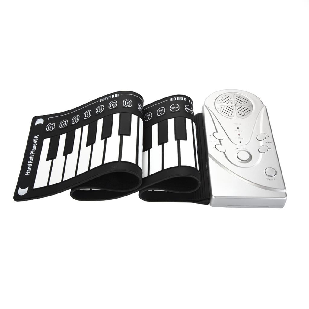 Portable 49 Keys Electronic Keyboard Hand Rolling Up Piano for Children Kids Beginners(Silver)