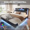 Polsterbett 160*200 mit LED-Beleuchtung und USB-Steckdose, Kopfteil mit Stauraum, Schwebendes Bett Jugendbett Erwachsenenbett, Leinenstoff, Grau