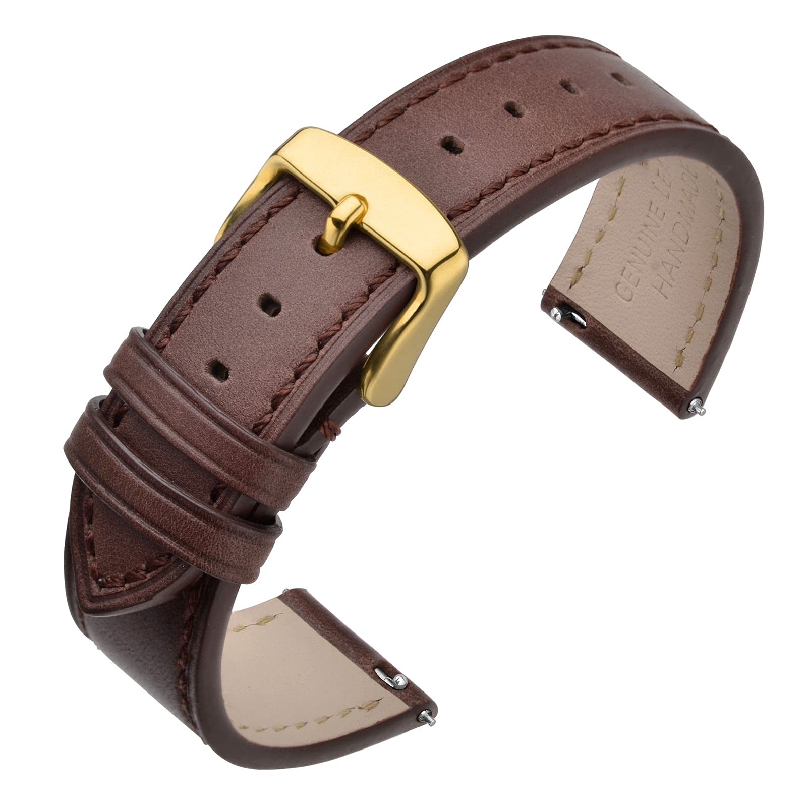 

ANNEFIT Leather Quick-Release Replacement Watch Band 0.67/0.7/0.75/0.79/0.83/0.87 inches (17/18/19/20/21/22 mm), Leather Stainless Steel 22mm