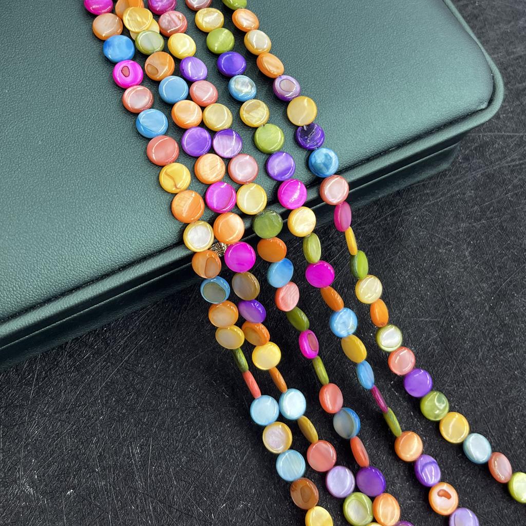 1String, Handmade Round Beads, 6×6mm, 8×8mm, Colourful Natural Shells Loose Spacer Beads for Jewelry Making DIY Necklace Bracelet Accessories, 38cm