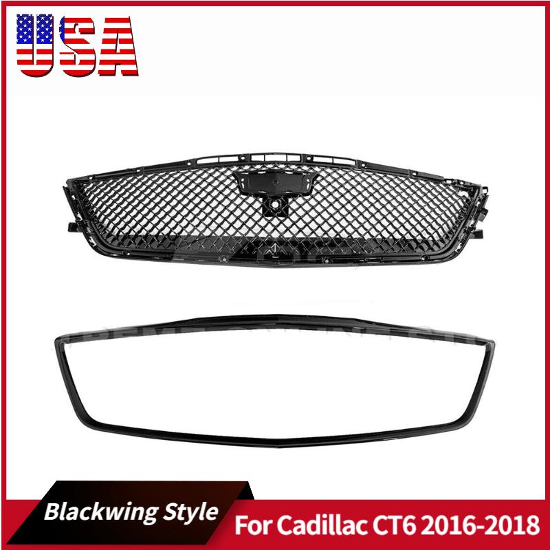For Cadillac CT6 2016-2018 Blackwing Style GLOSS BLACK Front Bumper Grille Cover Upper Bumper Hood Mesh Grid Bumper Grille United States
