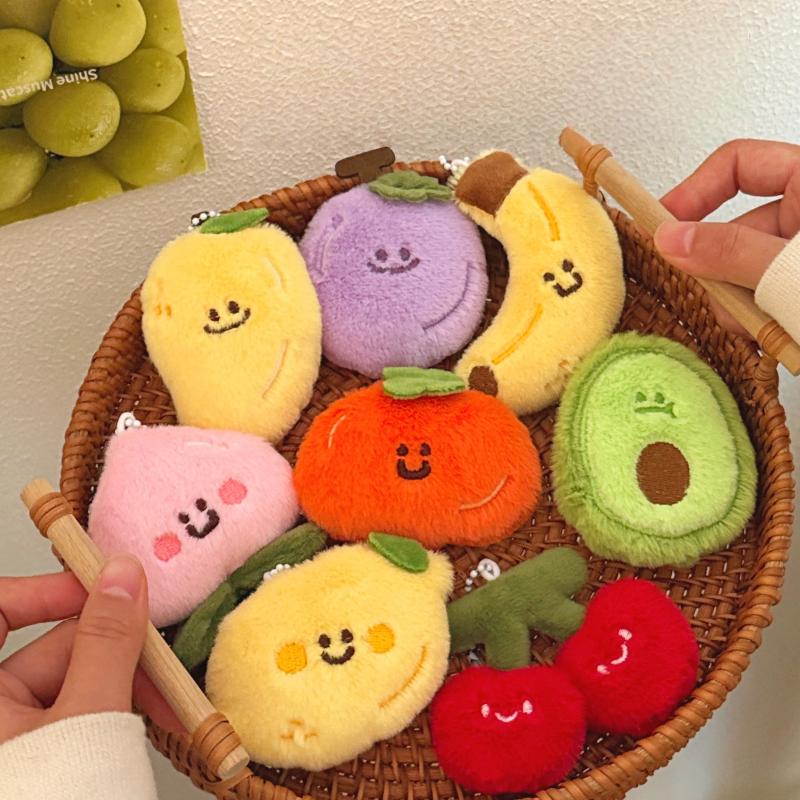 Cartoon Plush Fruits Keychain Cute Lemon Cherry Pendant Backpack Hanging Decoration Ornament Couple Friends Gift
