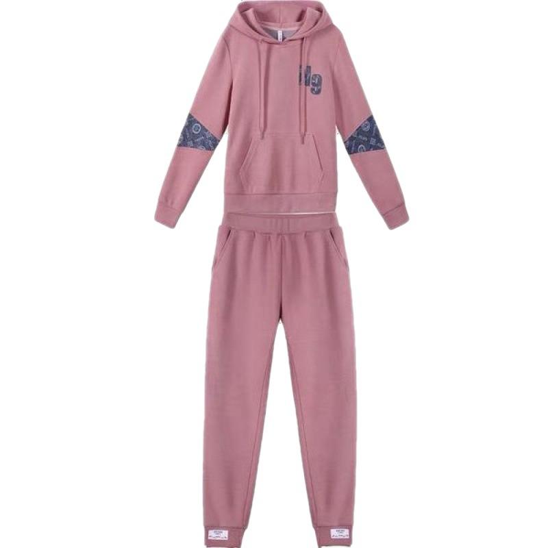 Casual Sports Suit for Women, Autumn and Winter, Korean Style, Velvet, Thickened, Loose, Hooded Sports Two-piece Set