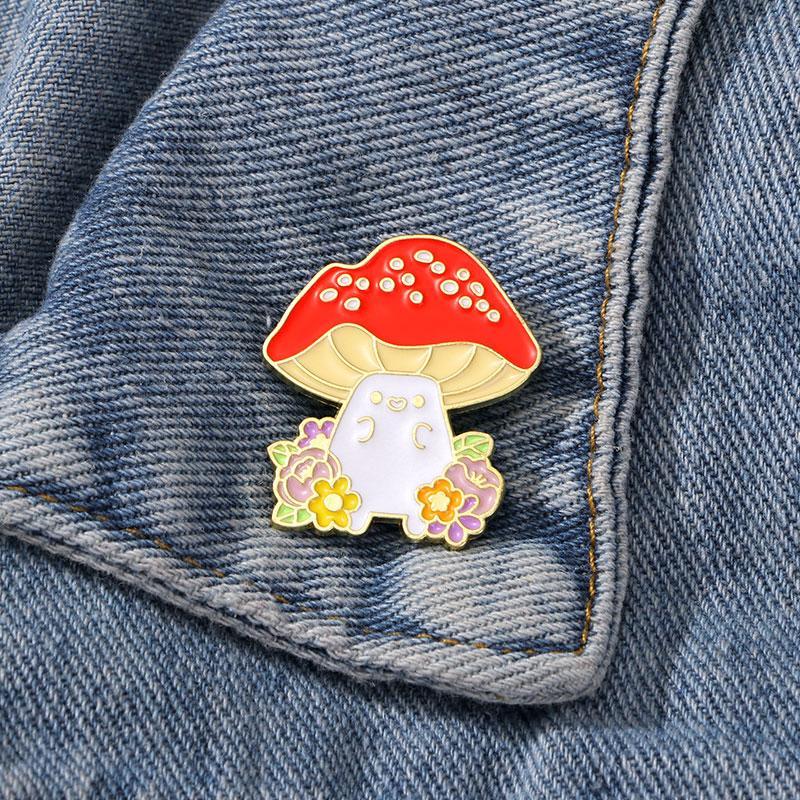 New Pretty Flower Mushroom Figure Enamel Brooches Cute Agaric Cat Collar Pins For Backpack Bag Hat Jewelry Free Shipping