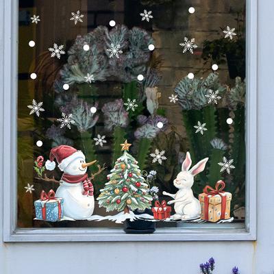 Autocollants décoratifs pour fenêtre, bonhomme de neige, sapin de Noël, cadeau, vitrine, embellissement de la maison