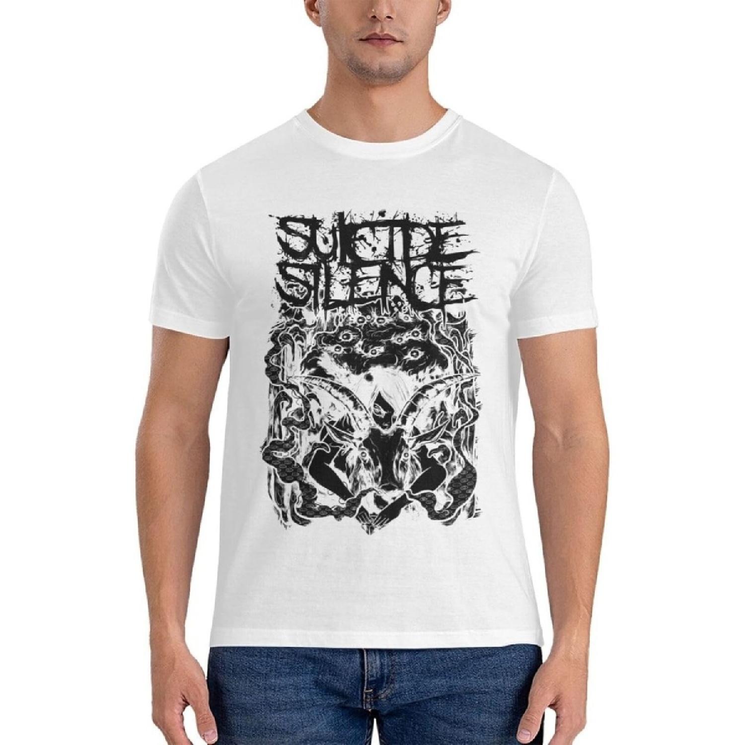 

AusuB Suicide Design Silence Men s T Shirt Cotton Graphic T Shirt for Men Round Neck Casual Shirt White XXXXXL білий