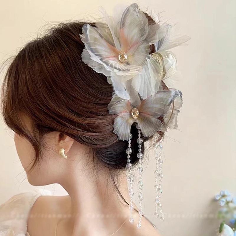 

Super Fairy Moonlight Yarn Butterfly Tassel Claw Clip: Large Fashion Hair Accessory