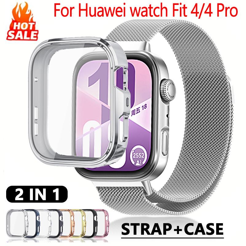 

Case+Milanese loop Band for Huawei Watch Fit 4 Pro strap Accessories Magnetic Stainless Steel Bracelet for huawei fit 4/3 band for Huawei Fit 4 pro прозорий