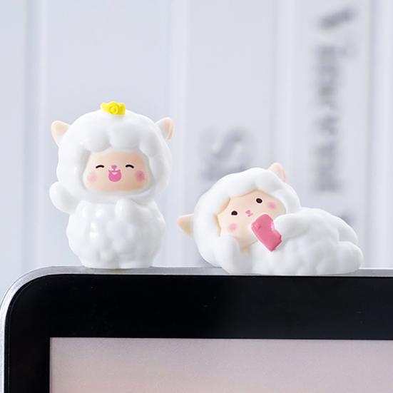 2Pcs Mini Resin White Miniature Sheep Figurines Tiny Resin Sheeps Figures Small Animals Lamb Figurine for Desk, Car Accessories