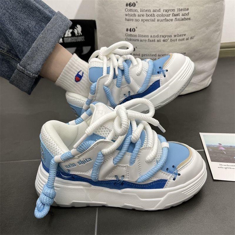 

Новый китайский стиль 2025 весна и лето новый супер огонь пеньковая веревка папины кроссовки ins нишевый тренд толстая подошва увеличивающие рост спортивные туфли 40 синий