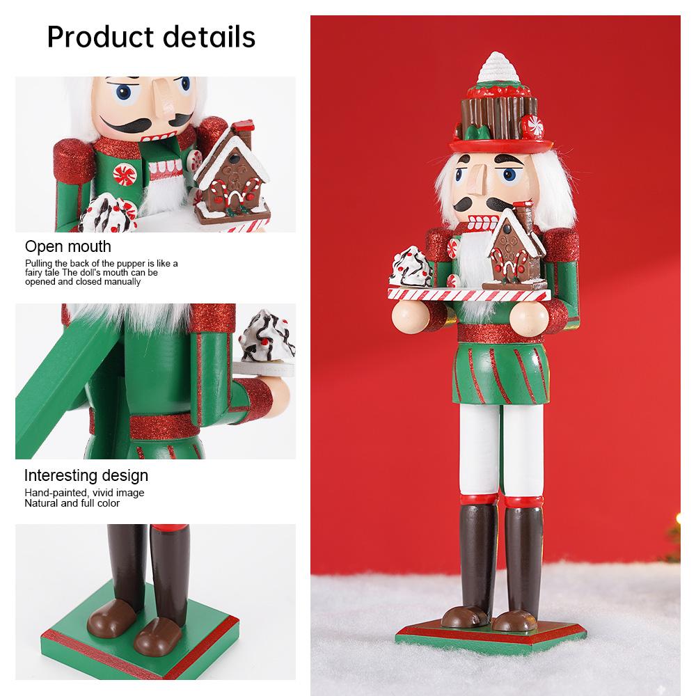 36CM Christmas Nutcracker Chef Series Wooden Nutcracker Ornament Gingerbread Man Soldier Handcraft Doll Home Desktop Decoration