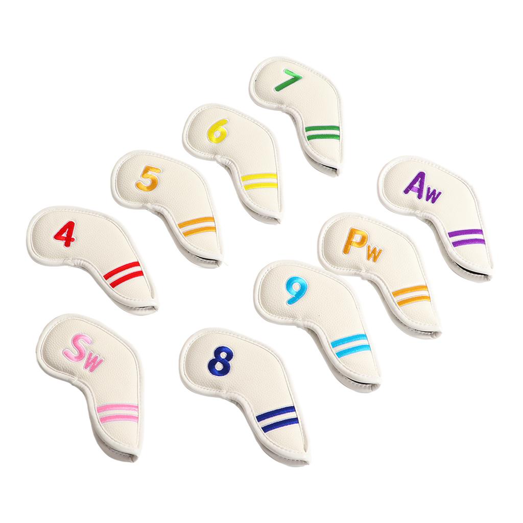 9pcs Set PU Waterproof Golf Club Iron Cover with Numbers Thickening Fleece Golf Head Covers SetWhite