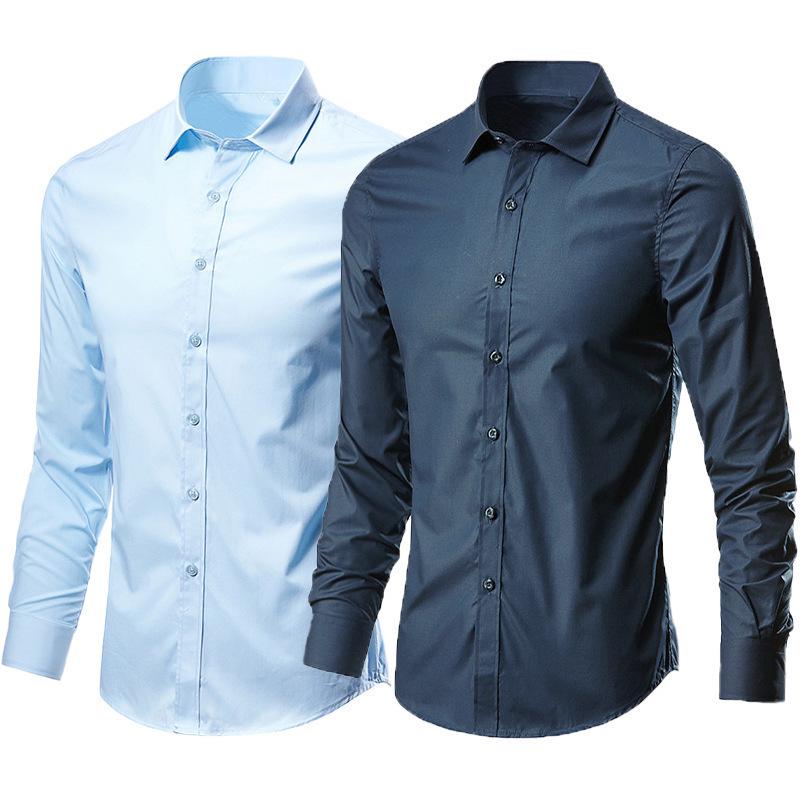 Men's Slim Fit Korean Style White Long Sleeve Shirt - Business Formal & Casual