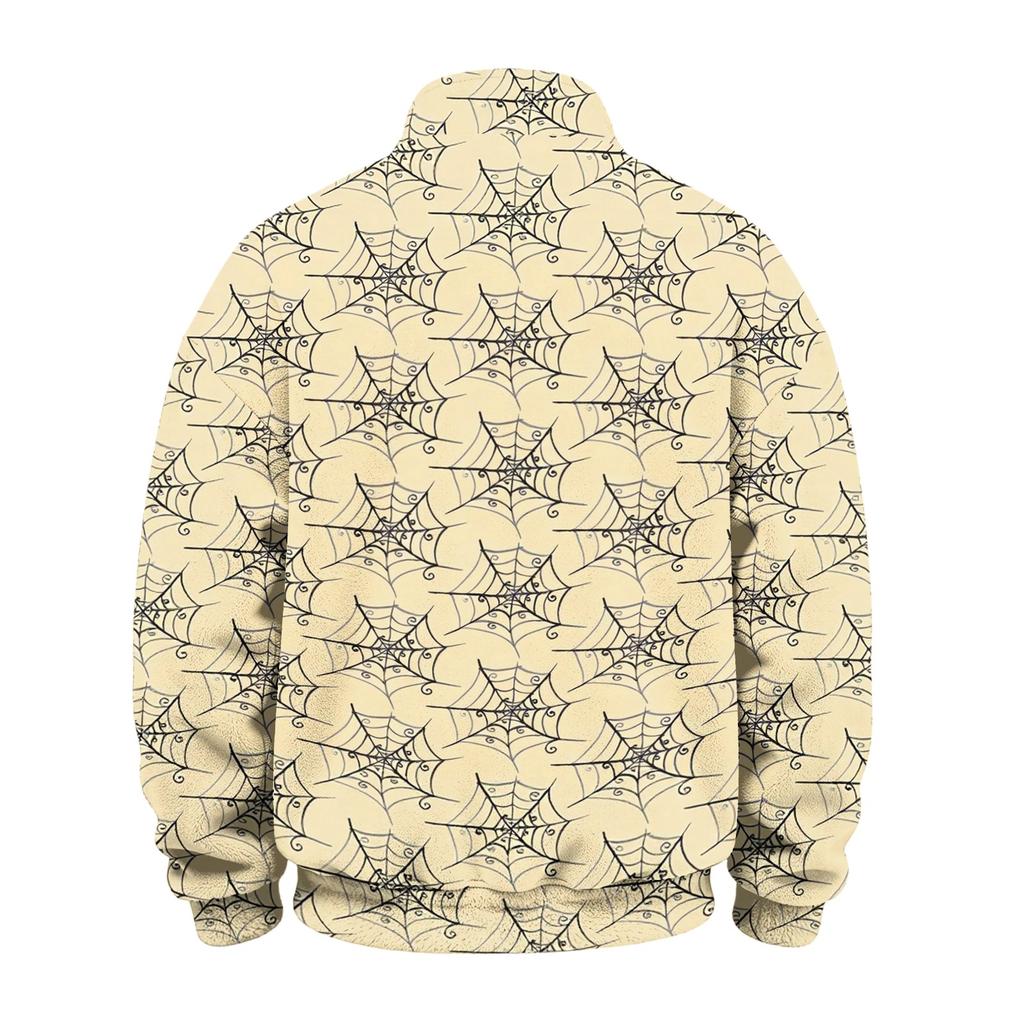 Men's Flannel Quarter-Zip Long Sleeve Pullover Hoodie with Halloween Print