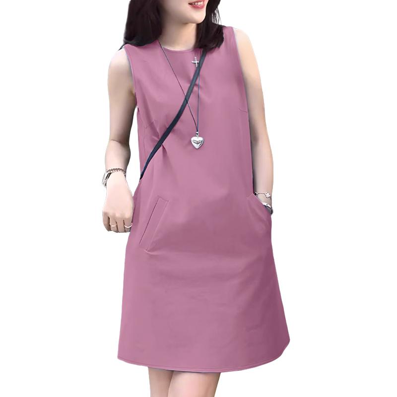 ZANZEA Γυναικείο Καθημερινό Καλοκαιρινό Αμάνικο Φόρεμα με Στρογγυλή Λαιμόκοψη