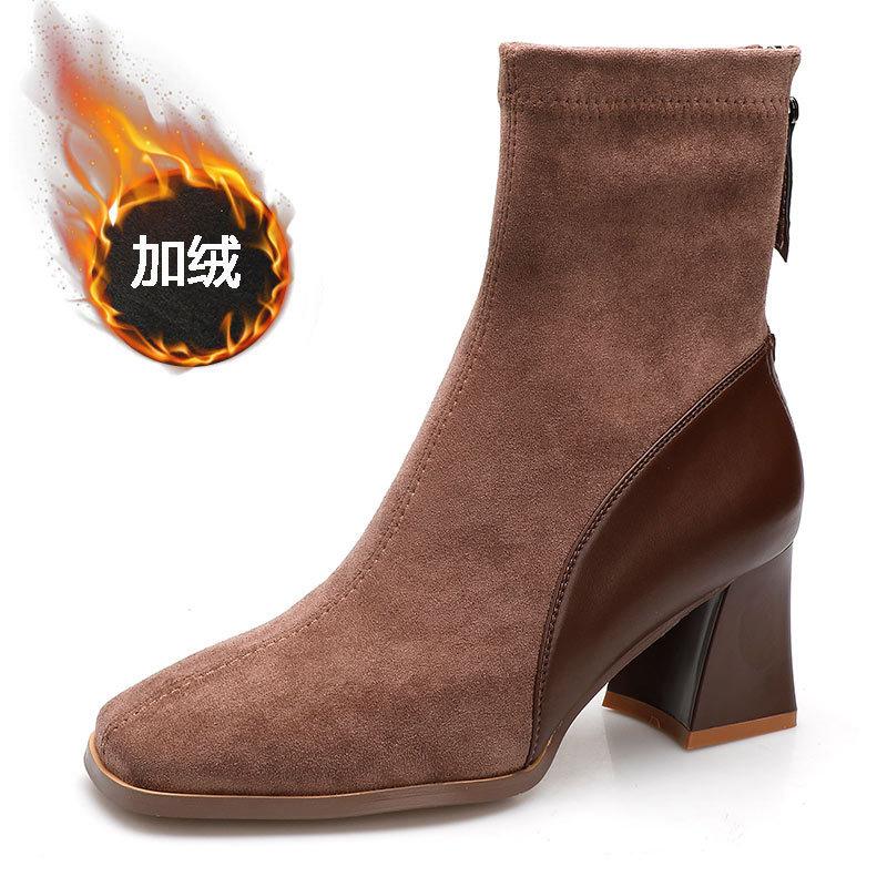 

Новый Ветер Мартин Ботинки Женские Высокий Каблук Осень и Зима Большой Размер Толстый Каблук Квадратный Носок Короткие Ботинки Узкие Ботинки Челси 42