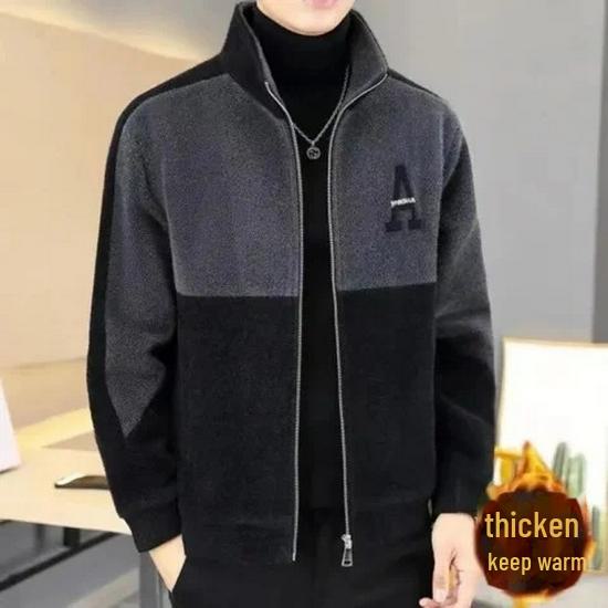 

«Мужская модная куртка Colorblock 2023 года — воротник-стойка, повседневная, теплая, большой размер, весна/осень» XL [115-135 lbs]