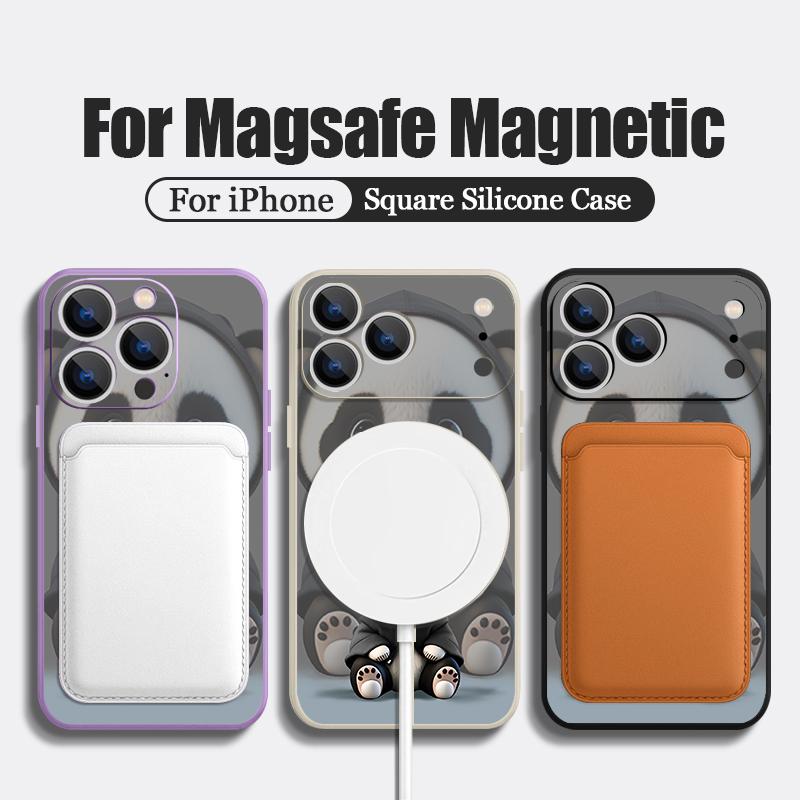 Black Coat Panda Pattern Case For iPhone 17 Pro Max Magnetic For Magsafe Silicone Cover For iPhone 16 Pro Max Funda iPhone 15 14 13 12 11 16E Air