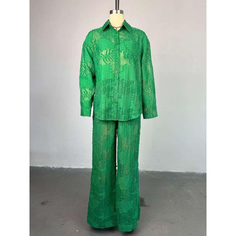 

European and American New Sexy See-through blouse Trousers Set Sexy Special Shirt Pants Set Green M