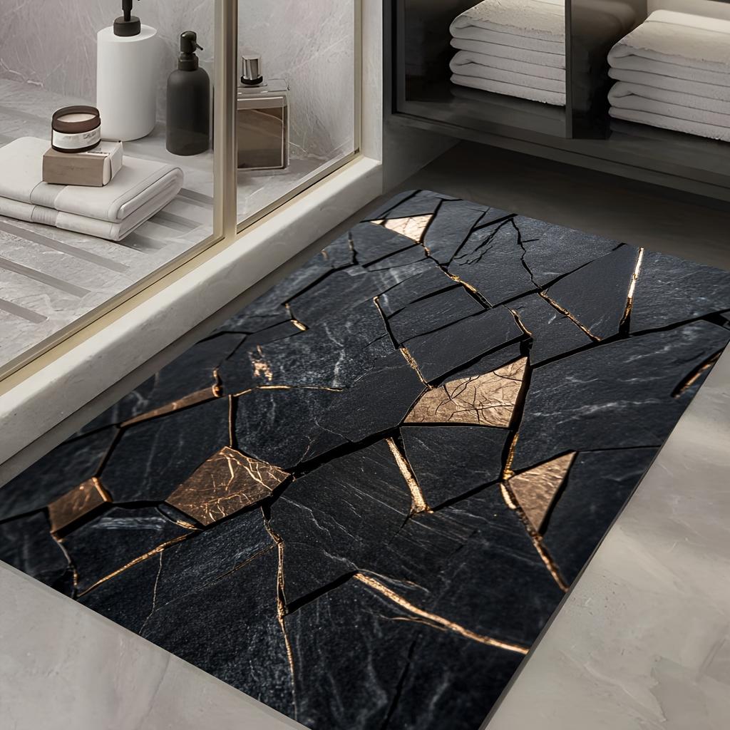 Luxury Black Gold Marble Bathroom Rug Non-Slip Safety Bathroom Dry Area Modern Home Decor