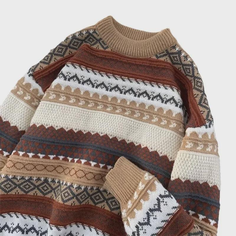 Herren Retro Koreanischer Gestreifter Ethno-Pullover - Locker Lässig Winter-Pullover