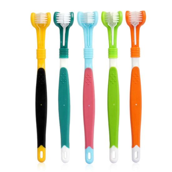 Evcil Hayvan Diş Fırçası Üç Taraflı Çok Açılı Temizleme Plastik Köpek Yumuşak Kıllı Diş Fırçası Ağız Bakımı için