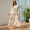 Women's Maxi Dresses Sping Autumn Bohemian Casual Full Sleeve High Waist Beach Woman Chiffon Dresses Floral Vestidoes Long Dress