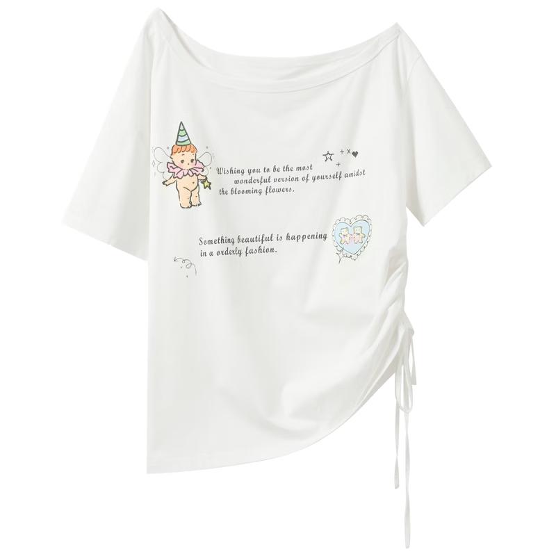 

Sancai Off-Shoulder Letter Print T-Shirt M